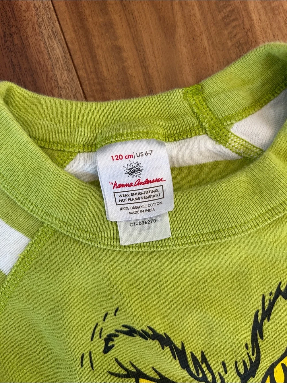 Hanna Andersson Lime Green Grinch Face Pajama Set